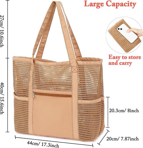 Fammart Mesh Beach Bag for Women, Summer Straw Tote Hobo Pool Bags with Zipper Pocket, Travel Vacation Cruise Essentials 2026 in Kuwait