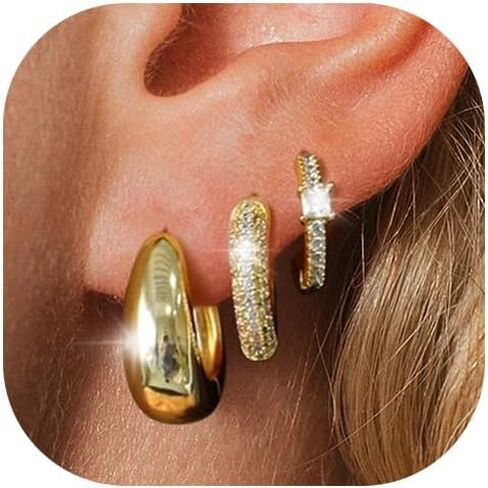 9 Pairs Gold Huggie Hoop Earrings Sets for Women, 14K Gold Plated Small Hoop Earring Sets for Multiple Piercing, Hypoallergenic Thick Lightweight Earring for Womens Jewelry Gifts in Kuwait