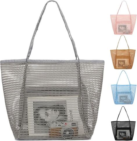 Fammart Mesh Beach Bag for Women, Summer Straw Tote Hobo Pool Bags with Zipper Pocket, Travel Vacation Cruise Essentials 2026 in Kuwait