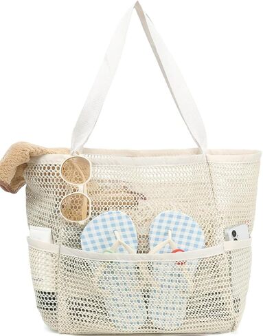 Fammart Mesh Beach Bag for Women, Summer Straw Tote Hobo Pool Bags with Zipper Pocket, Travel Vacation Cruise Essentials 2026 in Kuwait