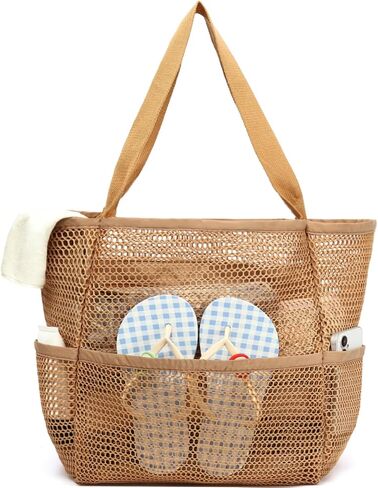 Fammart Mesh Beach Bag for Women, Summer Straw Tote Hobo Pool Bags with Zipper Pocket, Travel Vacation Cruise Essentials 2026 in Kuwait