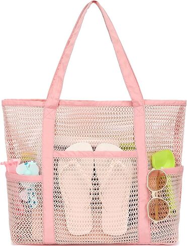 Fammart Mesh Beach Bag for Women, Summer Straw Tote Hobo Pool Bags with Zipper Pocket, Travel Vacation Cruise Essentials 2026 in Kuwait