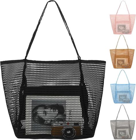 Fammart Mesh Beach Bag for Women, Summer Straw Tote Hobo Pool Bags with Zipper Pocket, Travel Vacation Cruise Essentials 2026 in Kuwait