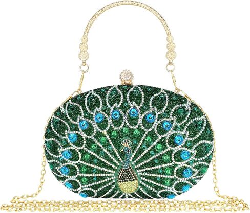 MAIRLOM Women's Evening Bags Sparkly Rhinestone Clutch Purses Luxury Diamond Peacock Handbag for Wedding Party Formal in Kuwait