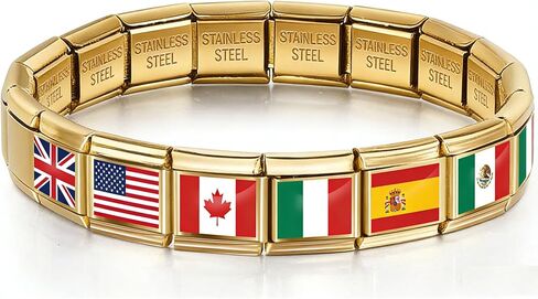 2026 Football Bracelet Custom Italian Charm Bracelet with Multi Country and National Flags,DIY Personalized Sports Fan Jewelry with Flags,Photo & Sport Charms for Men Women Gift in Kuwait