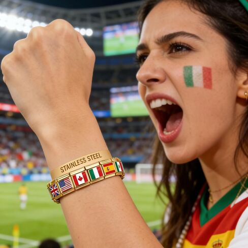 2026 Football Bracelet Custom Italian Charm Bracelet with Multi Country and National Flags,DIY Personalized Sports Fan Jewelry with Flags,Photo & Sport Charms for Men Women Gift in Kuwait