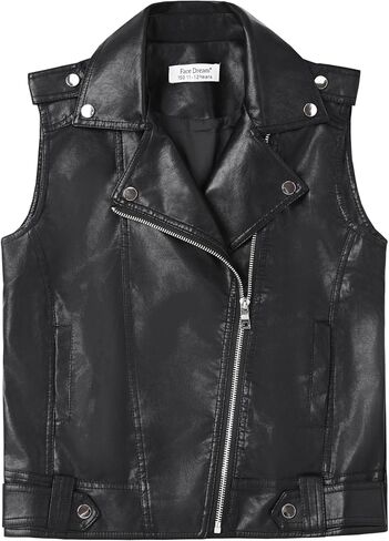 Face Dream Kids Faux Leather Biker Vest Jacket for boys girls 4-12Y|Black Motorcycle Outerwear for School Holiday Daily Wear in Saudi Arabia
