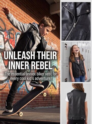 Face Dream Kids Faux Leather Biker Vest Jacket for boys girls 4-12Y|Black Motorcycle Outerwear for School Holiday Daily Wear in Saudi Arabia