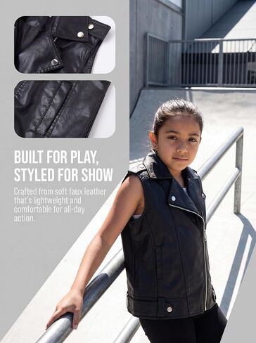 Face Dream Kids Faux Leather Biker Vest Jacket for boys girls 4-12Y|Black Motorcycle Outerwear for School Holiday Daily Wear in Saudi Arabia