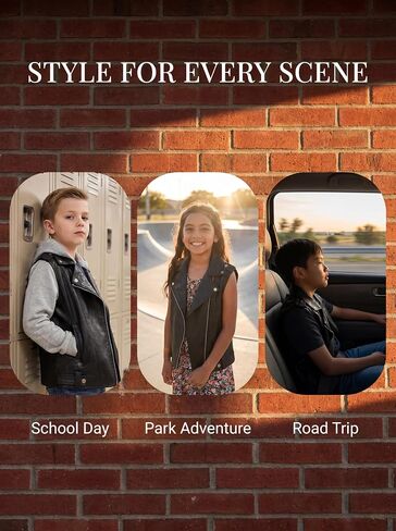 Face Dream Kids Faux Leather Biker Vest Jacket for boys girls 4-12Y|Black Motorcycle Outerwear for School Holiday Daily Wear in Saudi Arabia