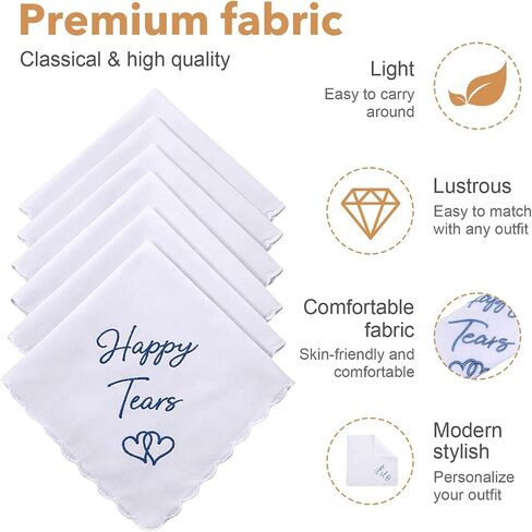 6 Pack Mother of the Bride Handkerchief Happy Tears, Wedding Handkerchief for Bride, Gifts Something Blue from Daughter for Brides on Wedding Day Handkerchieives in Saudi Arabia