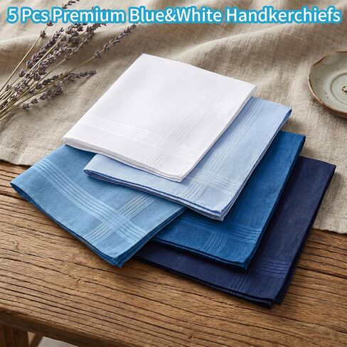 5 Pack Men's Handkerchiefs 100% Cotton - 16x16 Inch (40x40cm), Classic Style, Aggressively Absorbing & Machine Washable - Premium Hankies for Men & Women in Kuwait