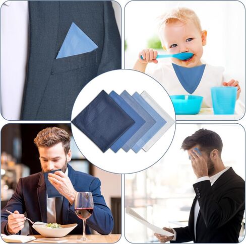 15.7" Cotton Navy Blue Pocket Squares for Men, Machine Wash Soft Gentlemen Handkerchiefs Hankie for Formal Daily Use in Kuwait
