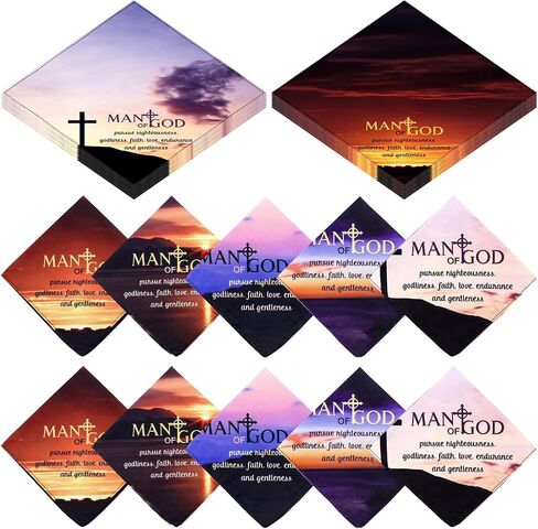 10 Pcs Christian Man of God Handkerchief Gifts Bulk Square Religious Cross Appreciation Prayer Handkerchiefs for Father Day Church Men in Kuwait