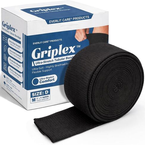 Everlit Care Griplex Black Tubular Compression Bandage – Breathable Elastic Support Wrap for Arms & Elbows | Sports Injury Recovery & Tissue Support for Sprains, Swelling, Lightweight Seamless Tube Bandage (3" x 11yd) in Kuwait