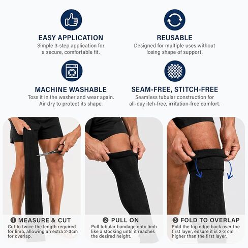 Everlit Care Griplex Black Tubular Compression Bandage – Breathable Elastic Support Wrap for Arms & Elbows | Sports Injury Recovery & Tissue Support for Sprains, Swelling, Lightweight Seamless Tube Bandage (3" x 11yd) in Kuwait