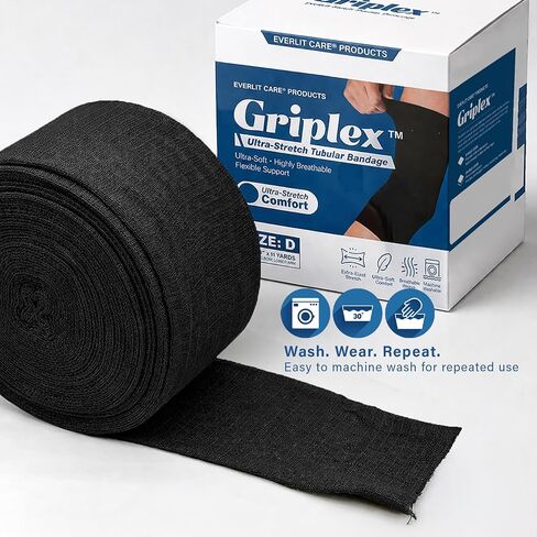 Everlit Care Griplex Black Tubular Compression Bandage – Breathable Elastic Support Wrap for Arms & Elbows | Sports Injury Recovery & Tissue Support for Sprains, Swelling, Lightweight Seamless Tube Bandage (3" x 11yd) in Kuwait