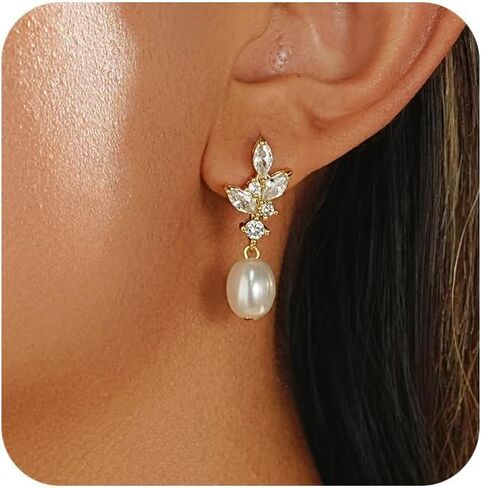 Gold Earrings for Women Trendy, Dainty Dangle Earrings 14K Gold Plated Drop Earrings Cute Wedding Earrings Fashion Prom Bridal Jewelry Gifts in Saudi Arabia