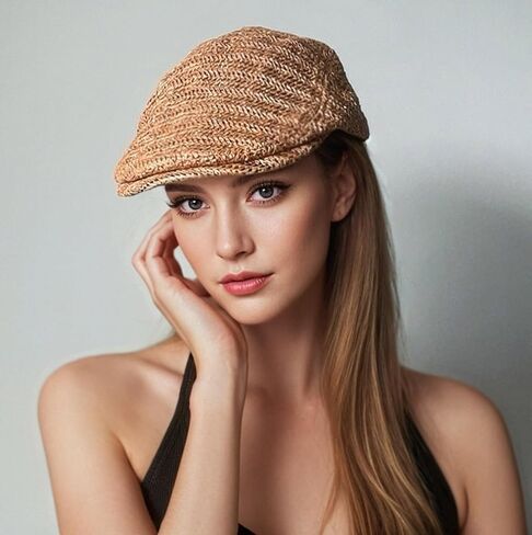 Men Straw Beret Newsboy Hat, Summer Straw Beret Hats for Women, Mesh Adjustable Flat Gatsby Hat Cabbie Ivy Driving Cap in Saudi Arabia
