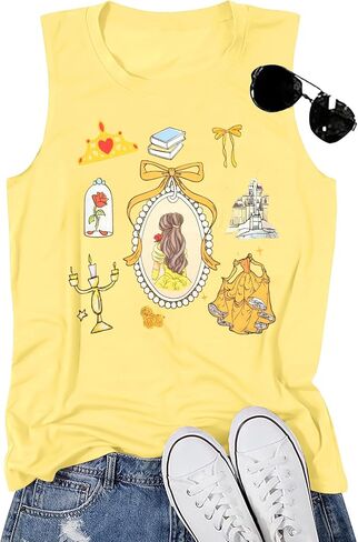 ALLTB Magic Tank Tops Women Princess Shirt Magical Bow Vest Tee Summer Vacation Castle Graphic Sleeveless Tops in Kuwait
