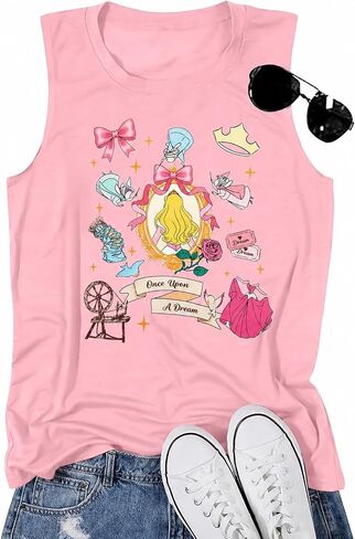 ALLTB Magic Tank Tops Women Princess Shirt Magical Bow Vest Tee Summer Vacation Castle Graphic Sleeveless Tops in Kuwait