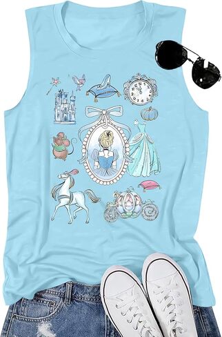 ALLTB Magic Tank Tops Women Princess Shirt Magical Bow Vest Tee Summer Vacation Castle Graphic Sleeveless Tops in Kuwait