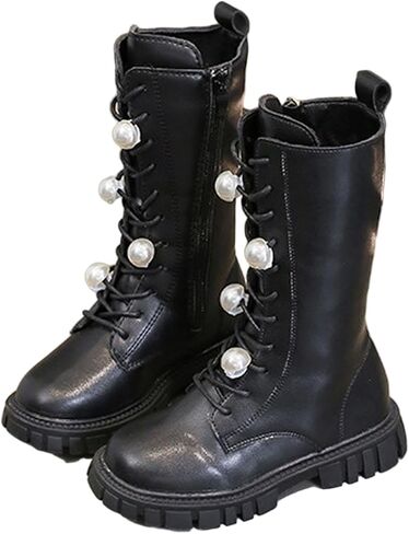 Girls Combat Boots Size 4-11 Cute Bow Lace-Up Side Zipper Knee High Boot Fall Winter Fur Lined Demon Costume Boot in Saudi Arabia