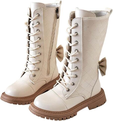 Girls Combat Boots Size 4-11 Cute Bow Lace-Up Side Zipper Knee High Boot Fall Winter Fur Lined Demon Costume Boot in Saudi Arabia