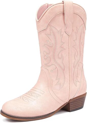Motasha Girls Cowboy Boots Classic Western Kids Cowboy Boot Toddler Cowgirl Boots Mid Calf Zipper Embroidery Little Big Girls Boot Riding Country Concert Party Wedding in Kuwait