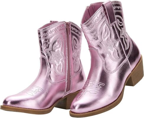 PATPAT Cowgirl Boots for Girls Mid Calf Glitter Girls Cowboy Boots with Side Zipper Western Horse Riding Party Shoes for Little Kid/Big Kid in Kuwait
