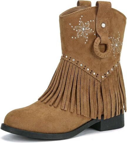 Choiran Fringe Cowgirl Boots for Girls - Floral Cowboy Boots for Little Kid/Big Kid/Toddler, Comfortable Non-Slip Suede Western Shoes for Daily, Rodeo Theme Party, Casual Wear in Kuwait