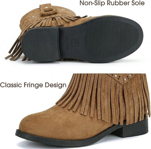 أحذية Choiran Fringe Cowgirl للفتيات - أحذية رعاة البقر الأزهار للأطفال الصغار/الأطفال الكبار/الأطفال الصغار، أحذية غربية مريحة من الجلد السويدي غير قابلة للانزلاق للاستخدام اليومي، وحفلات روديو، ملابس كاجوال in Kuwait