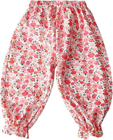 Flower Printed Harem Bloomers for Toddler Big Kid Elastic Waist Ruffle Hem Cute Girls Comfy Lounge Trousers 12M-13Y in Kuwait