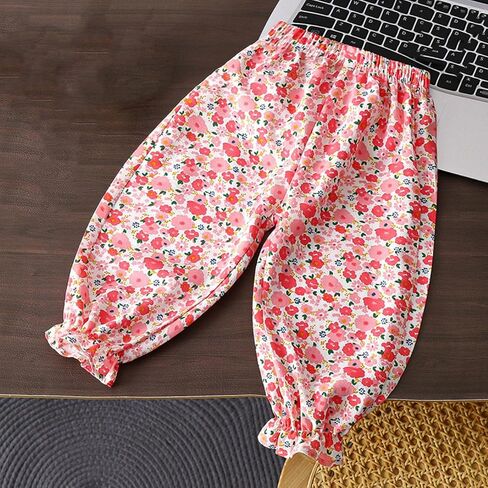 Flower Printed Harem Bloomers for Toddler Big Kid Elastic Waist Ruffle Hem Cute Girls Comfy Lounge Trousers 12M-13Y in Kuwait