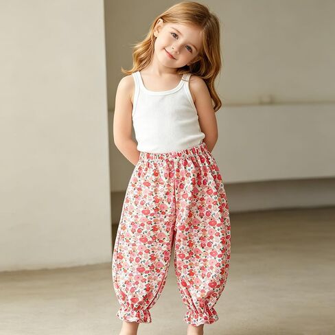 Flower Printed Harem Bloomers for Toddler Big Kid Elastic Waist Ruffle Hem Cute Girls Comfy Lounge Trousers 12M-13Y in Kuwait