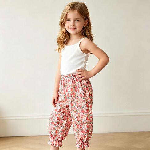 Flower Printed Harem Bloomers for Toddler Big Kid Elastic Waist Ruffle Hem Cute Girls Comfy Lounge Trousers 12M-13Y in Kuwait