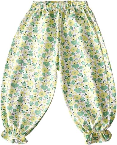 Flower Printed Harem Bloomers for Toddler Big Kid Elastic Waist Ruffle Hem Cute Girls Comfy Lounge Trousers 12M-13Y in Kuwait