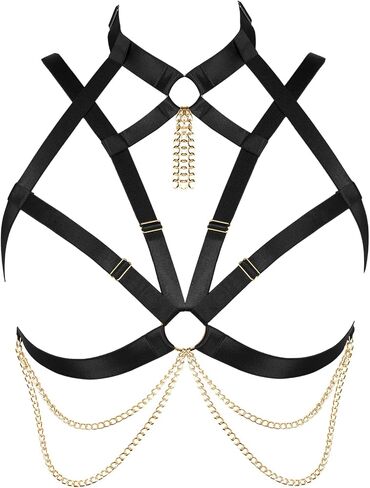 Plus Size Women's Body Harness Bra Punk Gothic Hollow Chain Fashion Belt Halloween Costume in Saudi Arabia