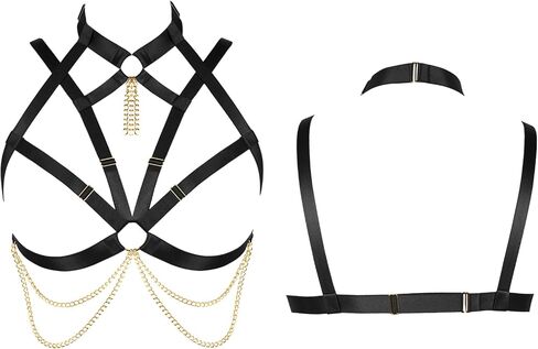 Plus Size Women's Body Harness Bra Punk Gothic Hollow Chain Fashion Belt Halloween Costume in Saudi Arabia