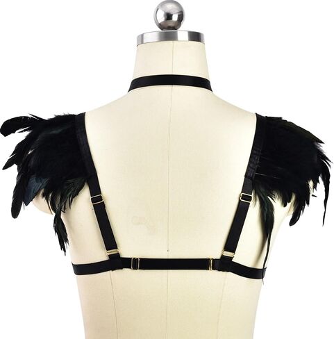 Feather Elastic Band Bra - Mesh Chest, Strappy Caged Bralette for Party & Outerwear Black in Saudi Arabia