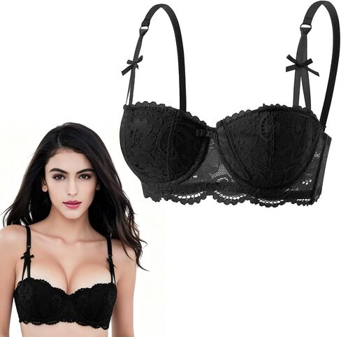 حمالة صدر دانتيل مثيرة للنساء 1/2 كوب رف بالكونيت ملابس داخلية رافعة للأعلى شفافة مع أشرطة قابلة للتعديل in Kuwait