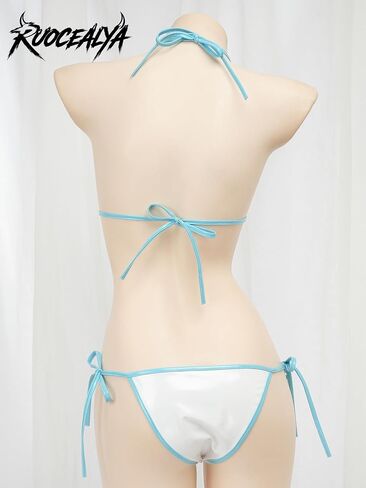 Women Micro Bikini Set Anime Inspired Triangle Swimsuit Kawaii Japanese Style Tie Side 2 Piece Bathing Suit Blue One Size S-M in Kuwait