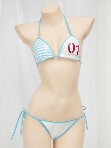 Women Micro Bikini Set Anime Inspired Triangle Swimsuit Kawaii Japanese Style Tie Side 2 Piece Bathing Suit Blue One Size S-M in Kuwait