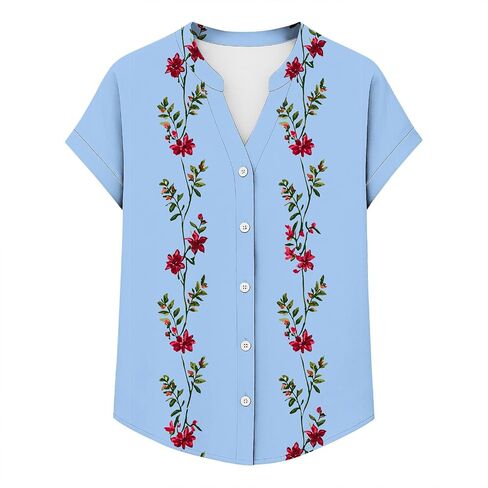 Women Summer Button Down Shirts Cute Graphic Short Sleeve Work Office Tee Blouses Trendy V Neck Vacation Travel Tshirt in Kuwait