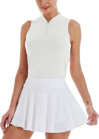 CQC Women's Sleeveless Golf Polo Tennis Shirts Zip Up Quick Dry UPF 50+ Athletic Tank Tops Moisture Wicking Sport Casual White XL in Saudi Arabia
