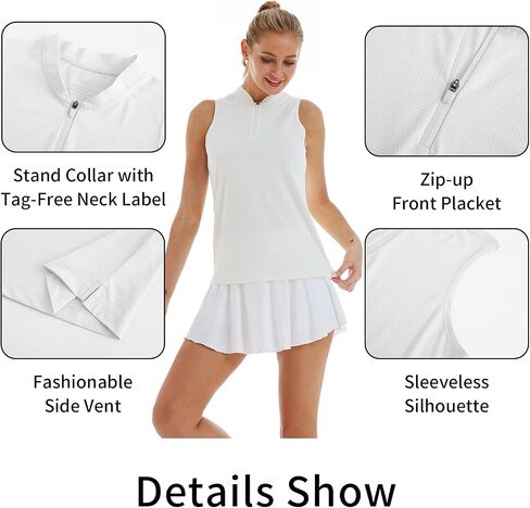 CQC Women's Sleeveless Golf Polo Tennis Shirts Zip Up Quick Dry UPF 50+ Athletic Tank Tops Moisture Wicking Sport Casual White XL in Saudi Arabia