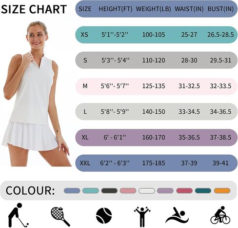 CQC Women's Sleeveless Golf Polo Tennis Shirts Zip Up Quick Dry UPF 50+ Athletic Tank Tops Moisture Wicking Sport Casual White XL in Saudi Arabia