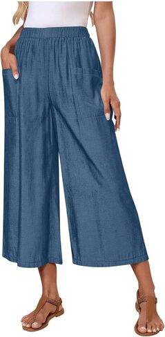 Capris Jeans for Women Summer Loose Fit Wide Leg Pants High Waisted Wide Leg Cropped Jeans Baggy Stretchy Denim Pants in Kuwait