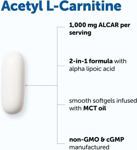 Micro Ingredients Acetyl L-Carnitine (ALCAR) 1,000 mg Per Serving, 240 Softgels | 2-in-1 Formula with Alpha Lipoic Acid | Made with MCT Oil | Non-GMO, Gluten Free in Kuwait