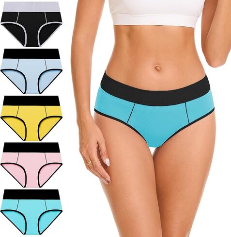 Womens Underwear Cotton Hipster Ladies Panties for Women Mid Rise Coverage Briefs Strech Breathable - 5 Pack in Saudi Arabia